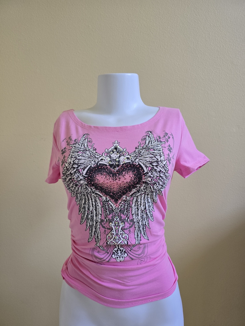 Brand New! Pink Short Sleeve Tee with Winged Heart Graphic